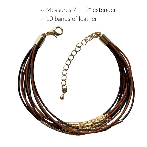 Leather Bracelet in Brown with Gold Accents - Picture 2 of 2